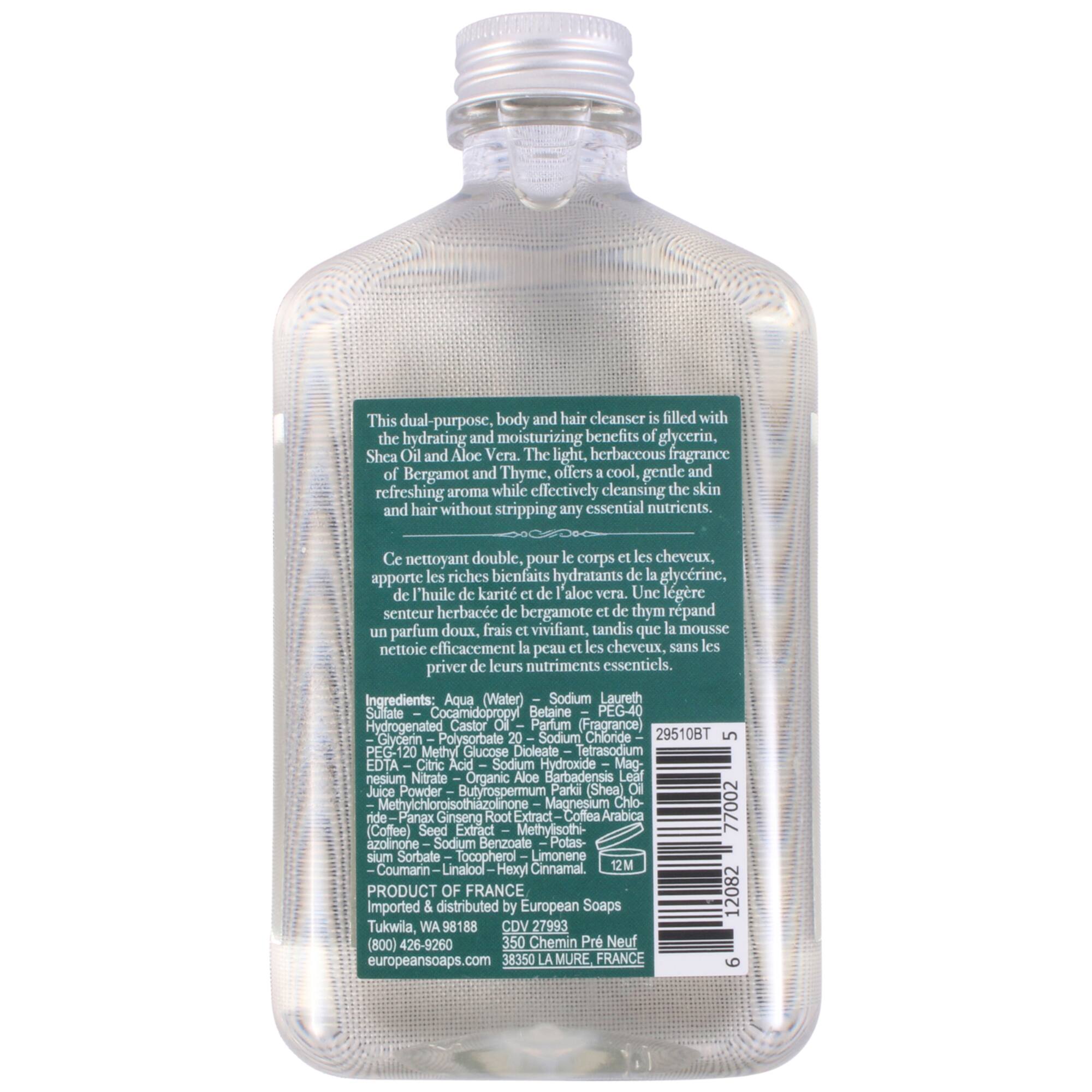 European Soaps Bergamot & Thyme Hair & Body Wash, 250mL